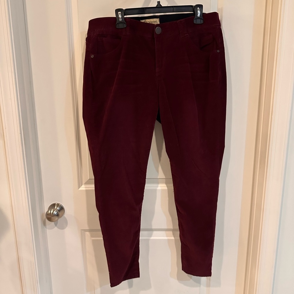 Democracy Women's Burgundy Tummy Control Corduroy Ankle Jeans